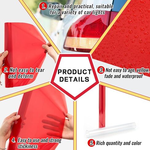 Patelai 2 Rolls 3.94 ft X 11.81 Inches Self Adhesive Repair Light Tape Auto Tail Light Tape Fog Lights Tint Tape Headlight Lens Tape (Red, Clear) in Saudi Arabia