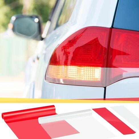 Patelai 2 Rolls 3.94 ft X 11.81 Inches Self Adhesive Repair Light Tape Auto Tail Light Tape Fog Lights Tint Tape Headlight Lens Tape (Red, Clear) in Saudi Arabia