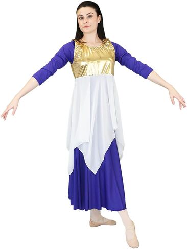Danzcue Womens Worship Tunic Praise Dance Tunic for Women Metallic Patchwork Sleeveless Asymmetrical Hem Liturgical Dance Top in Saudi Arabia