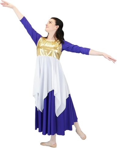 Danzcue Womens Worship Tunic Praise Dance Tunic for Women Metallic Patchwork Sleeveless Asymmetrical Hem Liturgical Dance Top in Saudi Arabia