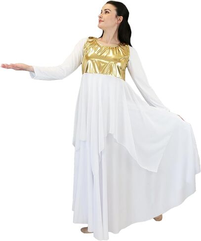 Danzcue Womens Worship Tunic Praise Dance Tunic for Women Metallic Patchwork Sleeveless Asymmetrical Hem Liturgical Dance Top in Saudi Arabia
