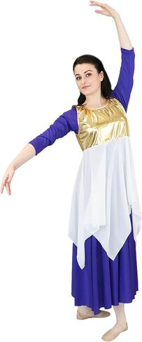 Danzcue Womens Worship Tunic Praise Dance Tunic for Women Metallic Patchwork Sleeveless Asymmetrical Hem Liturgical Dance Top in Saudi Arabia