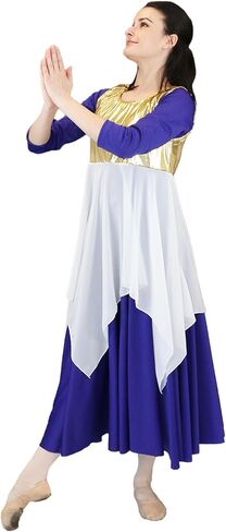 Danzcue Womens Worship Tunic Praise Dance Tunic for Women Metallic Patchwork Sleeveless Asymmetrical Hem Liturgical Dance Top in Saudi Arabia
