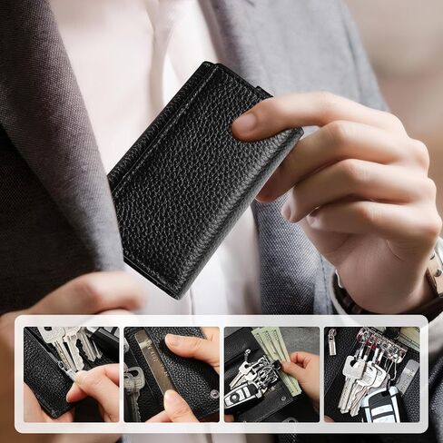 Meichoon key case محافظ جلدية محفظة محمولة حاملي مفاتيح عملة صغيرة الحجم multi حامل البطاقة الأنيق لمكتب المنظم ، xf09 أسود in Saudi Arabia