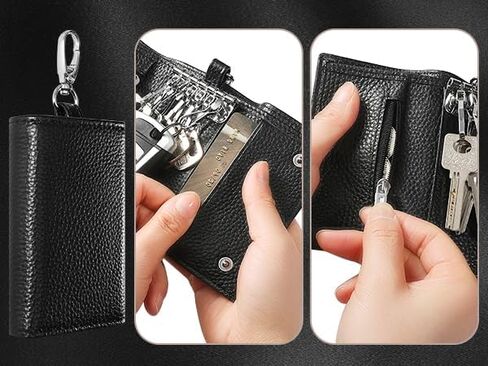 Meichoon key case محافظ جلدية محفظة محمولة حاملي مفاتيح عملة صغيرة الحجم multi حامل البطاقة الأنيق لمكتب المنظم ، xf09 أسود in Saudi Arabia