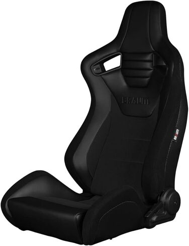 مقاعد سباق Braum Elite-S Series-جلدية سوداء مع نسيج جاكار أسود-مقعد مستلق مع دعم ألياف الكربون-مجموعة من 2 (BRR1S-BKBS) in Kuwait