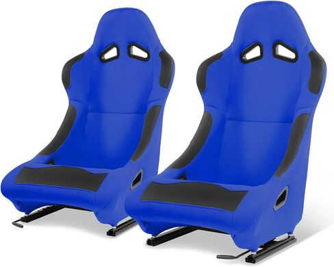 Auto Dynasty Pair of Racing Seat Universal Woven Fabric Vinyl Reclinable Bucket Seats with Bottom Mount Sliders For 4 Point Harness, 36" H x 21.5" W x 22" D, Driver & Passenger Side, Black/Red in Kuwait