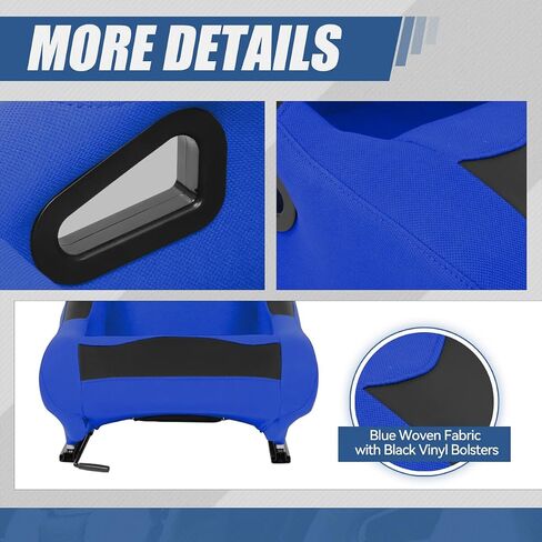 Auto Dynasty Pair of Racing Seat Universal Woven Fabric Vinyl Reclinable Bucket Seats with Bottom Mount Sliders For 4 Point Harness, 36" H x 21.5" W x 22" D, Driver & Passenger Side, Black/Red in Kuwait