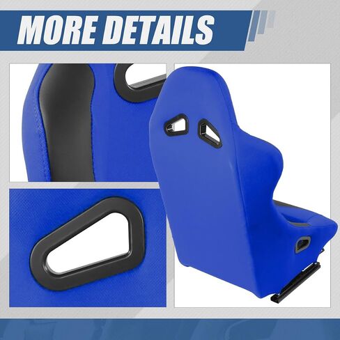 Auto Dynasty Pair of Racing Seat Universal Woven Fabric Vinyl Reclinable Bucket Seats with Bottom Mount Sliders For 4 Point Harness, 36" H x 21.5" W x 22" D, Driver & Passenger Side, Black/Red in Kuwait