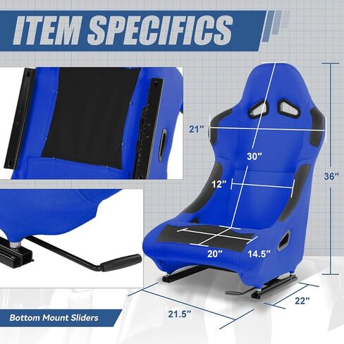 Auto Dynasty Pair of Racing Seat Universal Woven Fabric Vinyl Reclinable Bucket Seats with Bottom Mount Sliders For 4 Point Harness, 36" H x 21.5" W x 22" D, Driver & Passenger Side, Black/Red in Kuwait