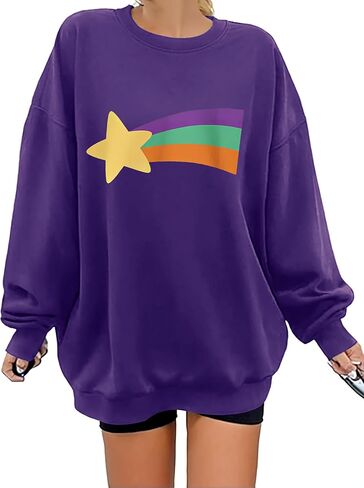 Mabel Pines Cosplay Costume for Women Kids Girls Rainbow Star Crewneck Sweatshirt Gravity Falls Halloween Pullover in Kuwait