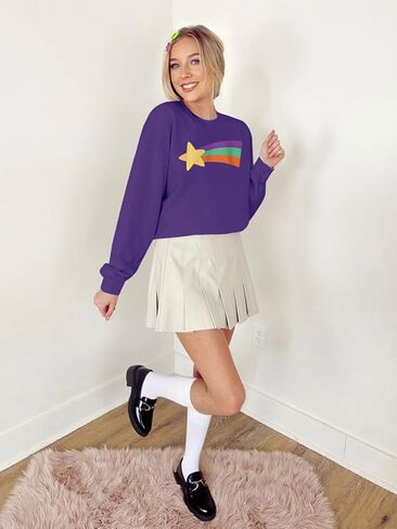Mabel Pines Cosplay Costume for Women Kids Girls Rainbow Star Crewneck Sweatshirt Gravity Falls Halloween Pullover in Kuwait
