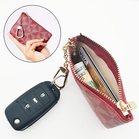 Leather Coin Purse for Women with KeyChain Small Zipper Change Purse coin Pouch Card Holder Wallet Clutch for Women & Men(Brown) in Saudi Arabia