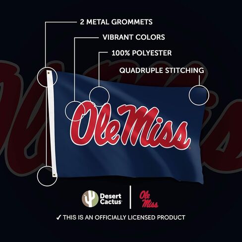 Desert Cactus University of Mississippi Flag Rebels Ole Miss U of M Flags Banners 100% Polyester Indoor Outdoor 3x5 (Design J) in Kuwait