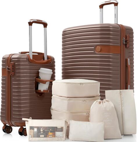 Merax Hardshell Luggage Set with TSA Lock, 20-Inch Airline Approved Carry-On with Cup Holder, 28" Checked Suitcase, Lightweight Spinner Luggage for Travel (Blue, 20/28) in Kuwait