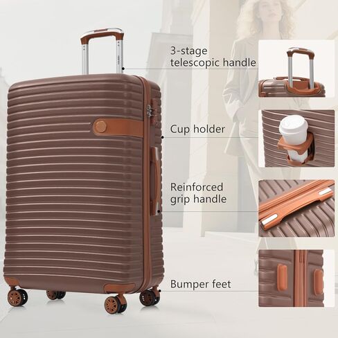 Merax Hardshell Luggage Set with TSA Lock, 20-Inch Airline Approved Carry-On with Cup Holder, 28" Checked Suitcase, Lightweight Spinner Luggage for Travel (Blue, 20/28) in Kuwait