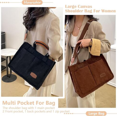Women Canvas Tote Bag With Pockets Crossbody Bags for Women Casual Hobo Messenger Bag Shoulder Bag Handbag for Women in Kuwait