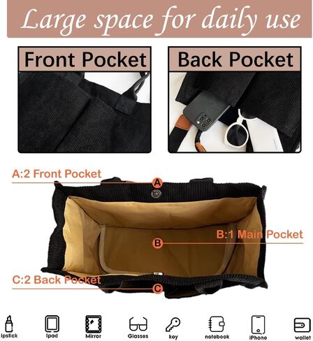 Women Canvas Tote Bag With Pockets Crossbody Bags for Women Casual Hobo Messenger Bag Shoulder Bag Handbag for Women in Kuwait