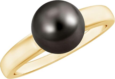 Real Black Pearl 8mm Round Engagement Ring, AAA Quality, Certified Tahitian Black Pearl Solitaire Ring - Ready To Gift in Saudi Arabia