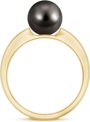 Real Black Pearl 8mm Round Engagement Ring, AAA Quality, Certified Tahitian Black Pearl Solitaire Ring - Ready To Gift in Saudi Arabia