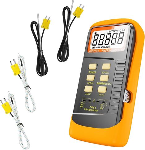 Handheld Thermocouple Thermometer, 2 Channels K Type Thermocouple Probe and 4 Thermocouples, Measuring Range -50 to 1300°C, High Temperature Scale Dual Measurement Meter Sensor in Saudi Arabia