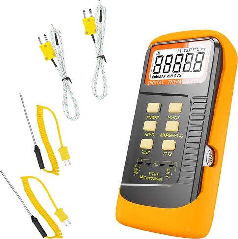 Handheld Thermocouple Thermometer, 2 Channels K Type Thermocouple Probe and 4 Thermocouples, Measuring Range -50 to 1300°C, High Temperature Scale Dual Measurement Meter Sensor in Saudi Arabia