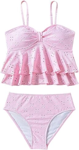 Shenhe Girl's 2 قطعة Tankini Swimsuit Shuffle Flounce بدلة السباحة العيينة التطريز in Kuwait
