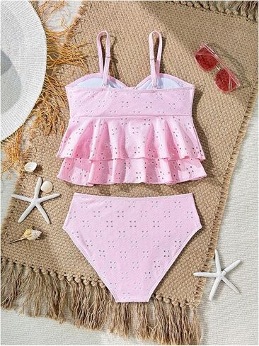 Shenhe Girl's 2 قطعة Tankini Swimsuit Shuffle Flounce بدلة السباحة العيينة التطريز in Kuwait