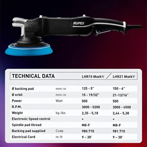 RUPES LHR15V BIGFOOT MARK V RANDAY ORBITALERER - انخفاض الضوضاء والاهتزازات - كفاءة المحرك المحسنة - تتطلب التروس الحد الأدنى من التشحيم - توازنًا مثاليًا - قبضة مستقرة in Saudi Arabia