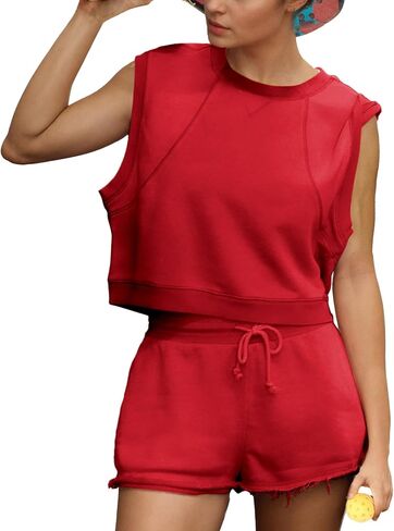 Songling Two Piece Sets for Women Summer Short Workout Tank Tops and Shorts Matching Set Outfits Tracksuit with Pockets in Kuwait