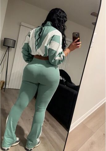 Womens Sweatsuits 2 Piece Set Contrast Color Long Sleeve Zip Up Cropped Jacket Leggings Pants Jogger Track Suits in Saudi Arabia
