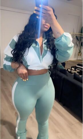 Womens Sweatsuits 2 Piece Set Contrast Color Long Sleeve Zip Up Cropped Jacket Leggings Pants Jogger Track Suits in Saudi Arabia