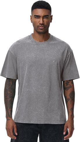 Men's Oversized Cotton T-Shirts Loose Fit Vintage Washed Tee Unisex Short Sleeve Casual Shirts Tops in Kuwait