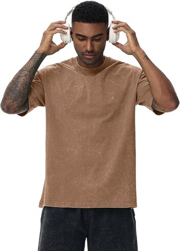 Men's Oversized Cotton T-Shirts Loose Fit Vintage Washed Tee Unisex Short Sleeve Casual Shirts Tops in Kuwait