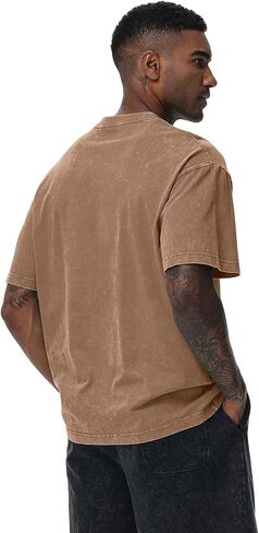 Men's Oversized Cotton T-Shirts Loose Fit Vintage Washed Tee Unisex Short Sleeve Casual Shirts Tops in Kuwait
