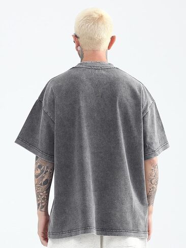 Men's Oversized Cotton T-Shirts Loose Fit Vintage Washed Tee Unisex Short Sleeve Casual Shirts Tops in Kuwait