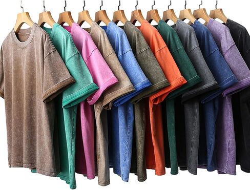 Men's Oversized Cotton T-Shirts Loose Fit Vintage Washed Tee Unisex Short Sleeve Casual Shirts Tops in Kuwait