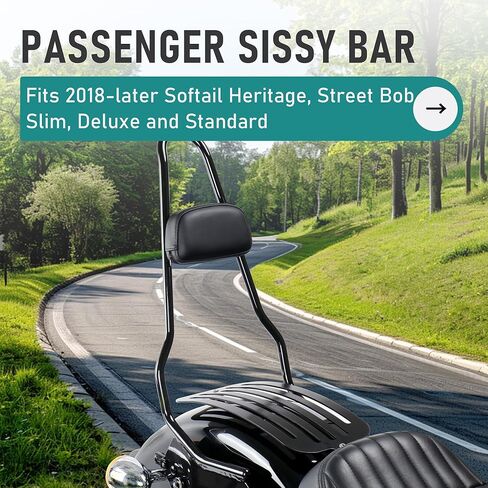 MoKitDora 22.5" Detachable Backrest Holdfast Sissy Bar for 2018-later Softail Heritage Classic Street Bob Slim Deluxe Standard FLDE FLHC FLHCS FLSL FXBB FXBBS FXST models, Black in Saudi Arabia