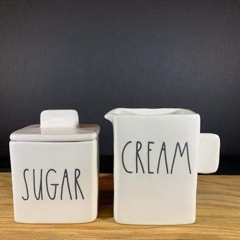 Rae Dunn SUGAR Jar + CREAM Creamer Set مع صينية خشبية in Kuwait