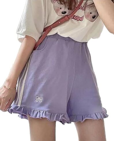 POHADON Women Kawaii Bow Tie Summer Shorts Wide Leg Aesthetic Preppy Clothes Cute Yoga Sweat Shorts Teen Girl Loungewear in Saudi Arabia