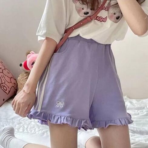 POHADON Women Kawaii Bow Tie Summer Shorts Wide Leg Aesthetic Preppy Clothes Cute Yoga Sweat Shorts Teen Girl Loungewear in Saudi Arabia