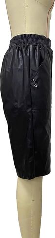 Tbahhir Women's Leather Shorts Elastic Waist Straight Leg Pants Black Bermuda Short Business Casual Streetwear in Saudi Arabia