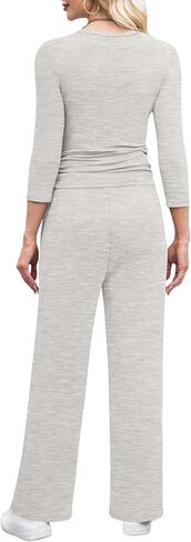 WIHOLL 2 Piece Lounge Sets for Women Summer Vacation Outfits 3/4 Sleeve Tops with Side Ruched Wide Leg Pants Matching Sets in Saudi Arabia