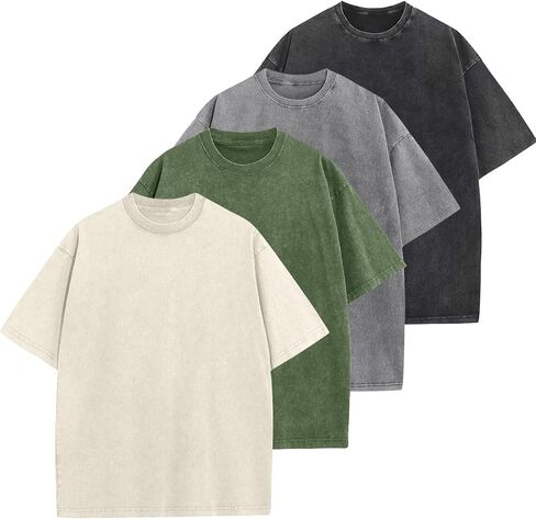 Men's Oversized Cotton T-Shirts Loose Fit Vintage Washed Tee Unisex Short Sleeve Casual Shirts Tops in Kuwait