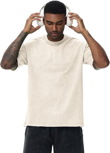 Men's Oversized Cotton T-Shirts Loose Fit Vintage Washed Tee Unisex Short Sleeve Casual Shirts Tops in Kuwait