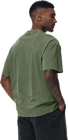 Men's Oversized Cotton T-Shirts Loose Fit Vintage Washed Tee Unisex Short Sleeve Casual Shirts Tops in Kuwait