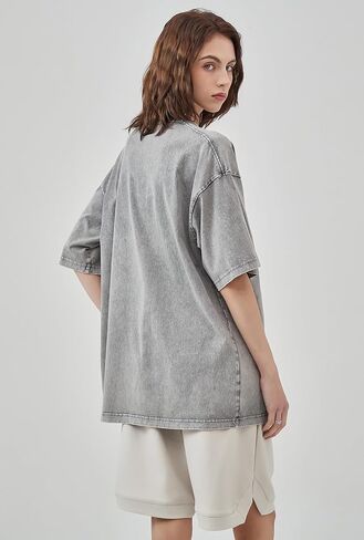 Men's Oversized Cotton T-Shirts Loose Fit Vintage Washed Tee Unisex Short Sleeve Casual Shirts Tops in Kuwait