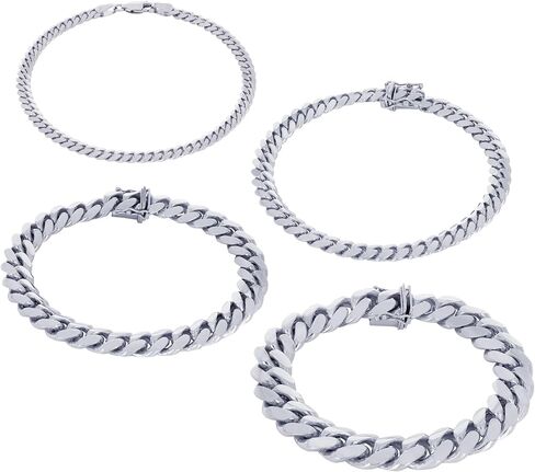 Nuragold 10K REAL WHITH GOLD MIAMI MIAMI CUBAN BRACELET 7 "-9" (2.7mm-7mm) المجوهرات الإيطالية للرجال والنساء in Saudi Arabia