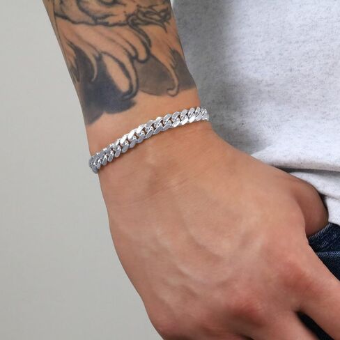 Nuragold 10K REAL WHITH GOLD MIAMI MIAMI CUBAN BRACELET 7 "-9" (2.7mm-7mm) المجوهرات الإيطالية للرجال والنساء in Saudi Arabia