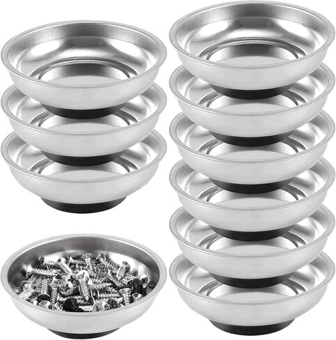 10 Packs 3 Inches Magnetic Tray, Stainless Steel Magnetic Bowl, Round Magnetic Parts Tray for Pins, Screws, Bolts, Nuts, Small Parts in Kuwait